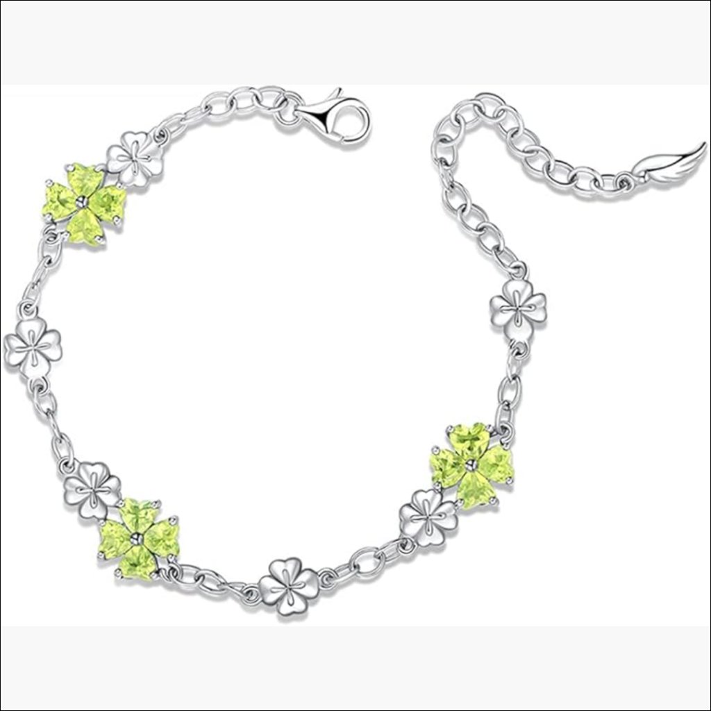 925 Sterling Silver Gold Plated Peridot Birthstone Link Bracelet With Extender